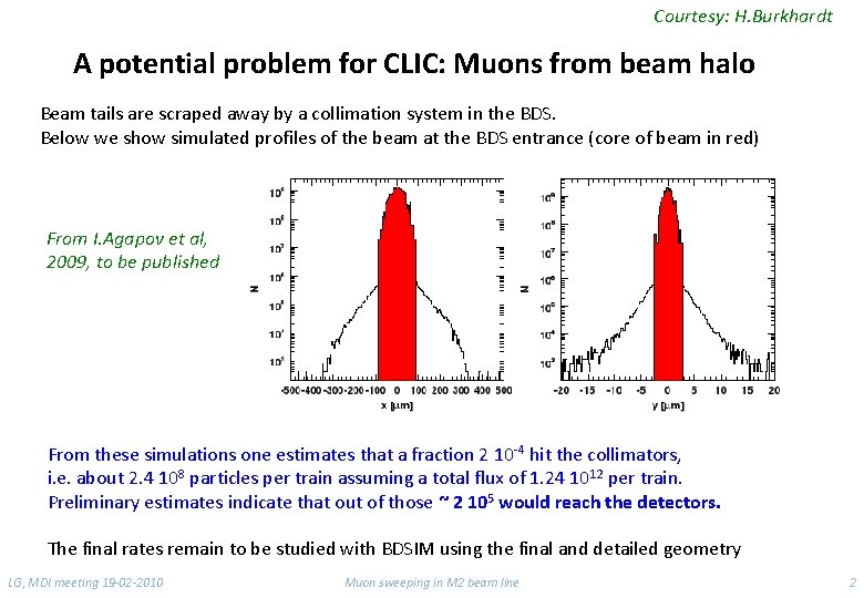 Courtesy: H. Burkhardt A potential problem for CLIC: Muons from beam halo Beam tails