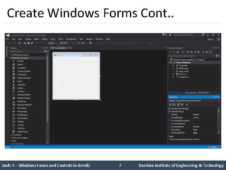 Create Windows Forms Cont. . 1 5 Unit: 5 – Windows Forms and Controls