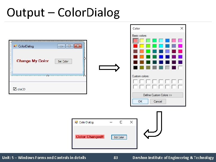 Output – Color. Dialog Unit: 5 – Windows Forms and Controls in details 83