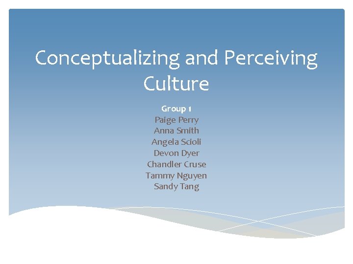 Conceptualizing and Perceiving Culture Group 1 Paige Perry Anna Smith Angela Scioli Devon Dyer