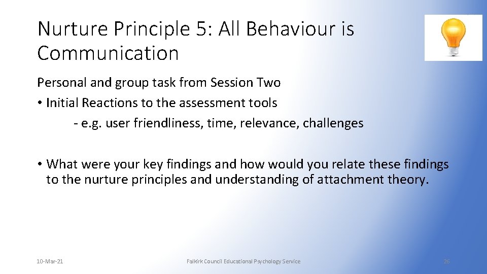 Nurture Principle 5: All Behaviour is Communication Personal and group task from Session Two