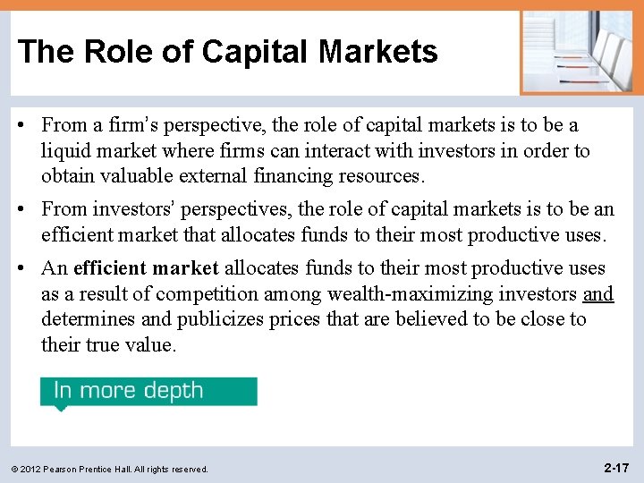 The Role of Capital Markets • From a firm’s perspective, the role of capital The Role of Capital Markets • From a firm’s perspective, the role of capital