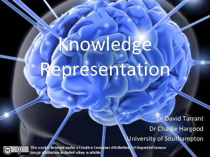 Knowledge Representation Dr David Tarrant Dr Charlie Hargood University of Southampton This work is
