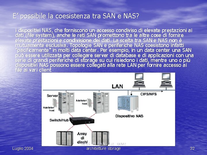 E’ possibile la coesistenza tra SAN e NAS? i dispositivi NAS, che forniscono un