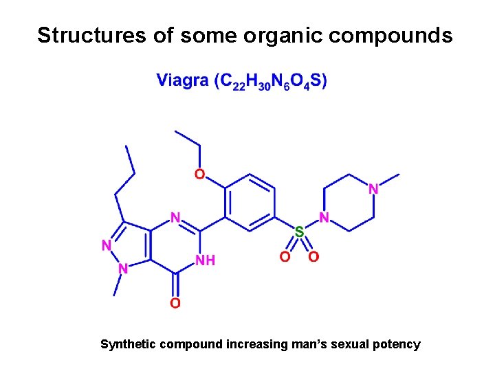 Structures of some organic compounds Synthetic compound increasing man’s sexual potency 