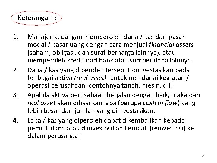 Keterangan : 1. 2. 3. 4. Manajer keuangan memperoleh dana / kas dari pasar