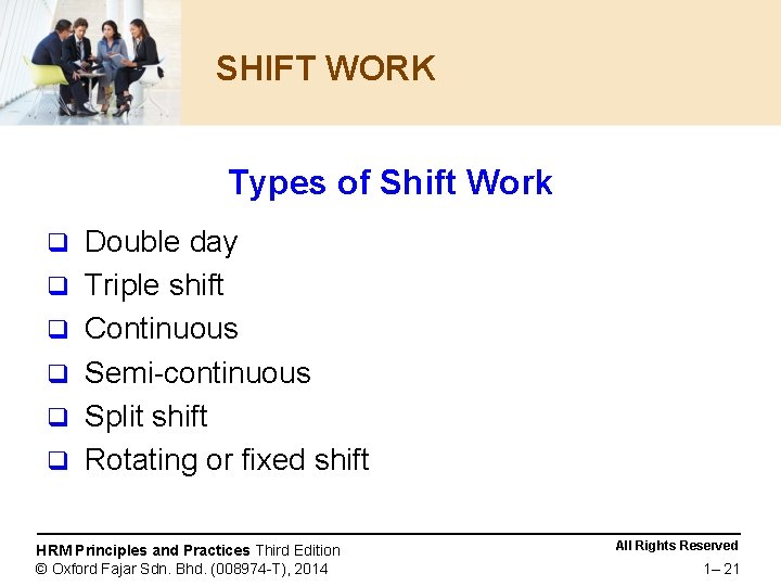 SHIFT WORK Types of Shift Work q q q Double day Triple shift Continuous