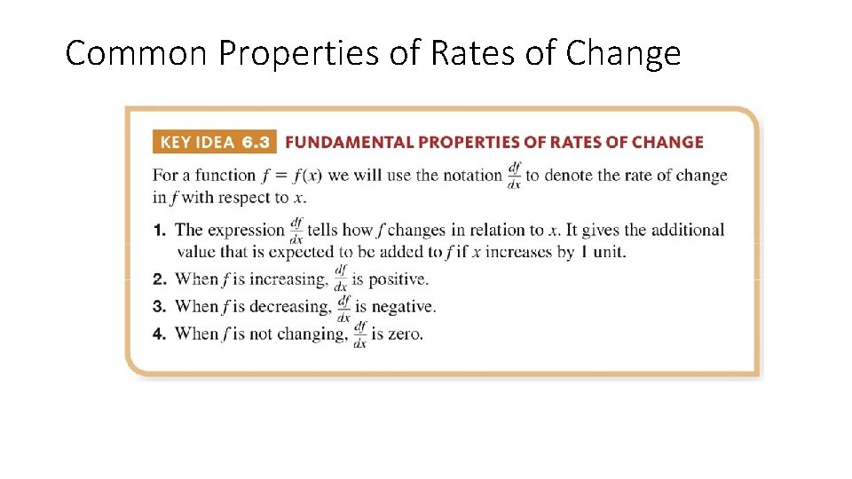 Common Properties of Rates of Change 