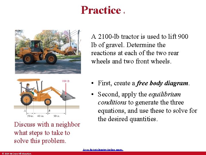 Practice 4 A 2100 -lb tractor is used to lift 900 lb of gravel.