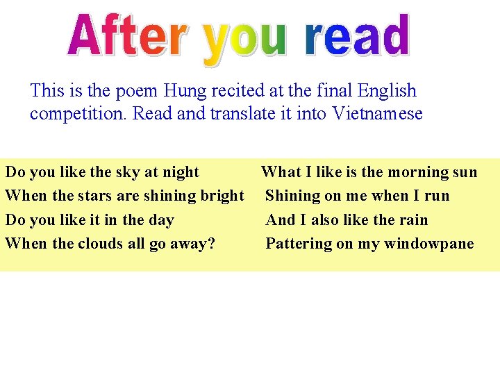 This is the poem Hung recited at the final English competition. Read and translate