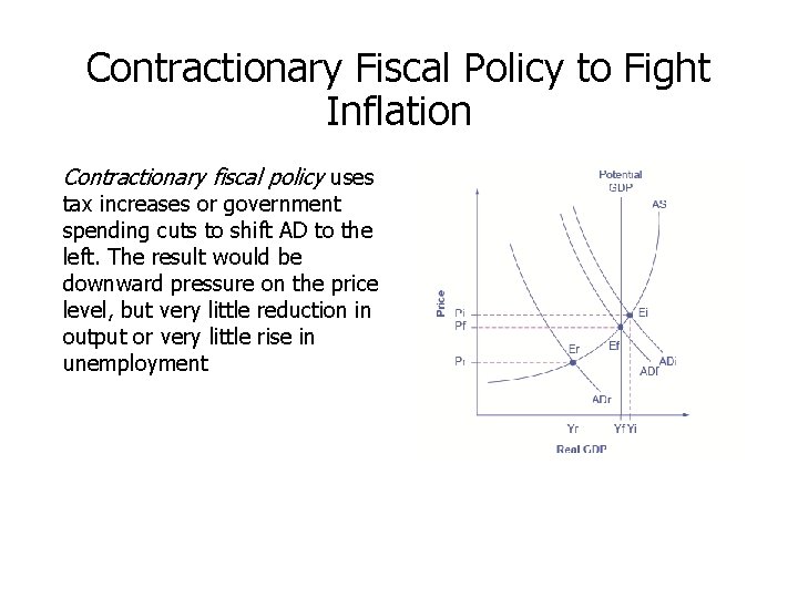 Contractionary Fiscal Policy to Fight Inflation Contractionary fiscal policy uses tax increases or government