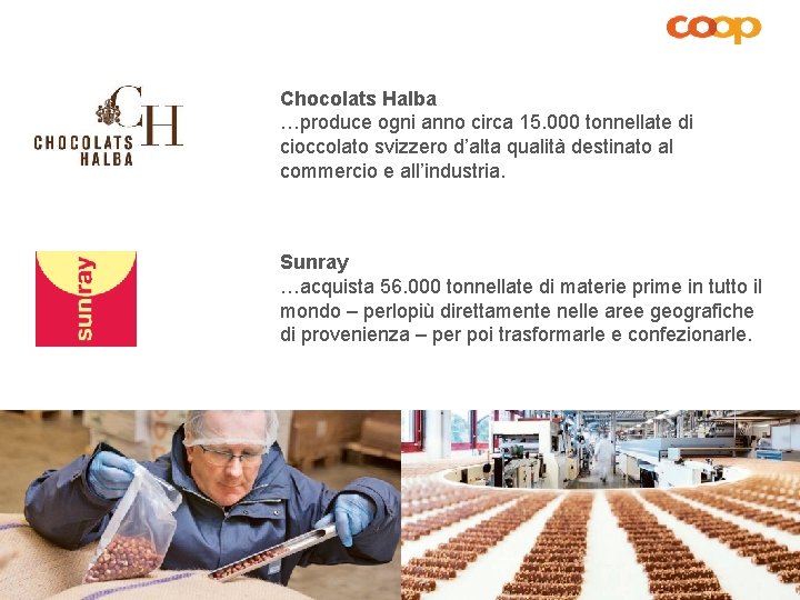 Chocolats Halba …produce ogni anno circa 15. 000 tonnellate di cioccolato svizzero d’alta qualità