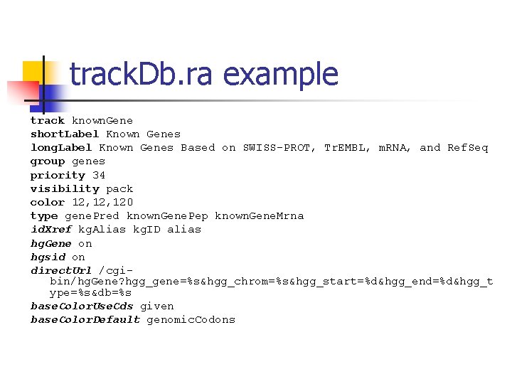 track. Db. ra example track known. Gene short. Label Known Genes long. Label Known