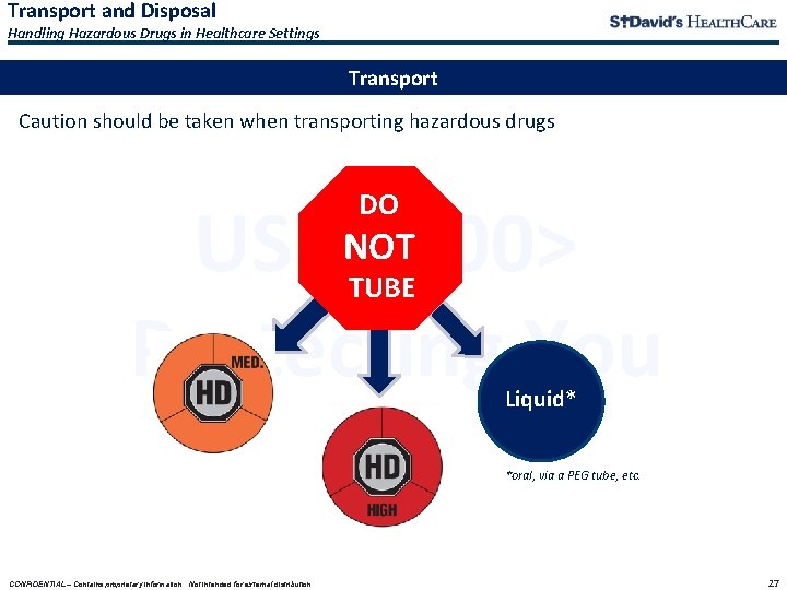Transport and Disposal Handling Hazardous Drugs in Healthcare Settings Transport Caution should be taken Transport and Disposal Handling Hazardous Drugs in Healthcare Settings Transport Caution should be taken