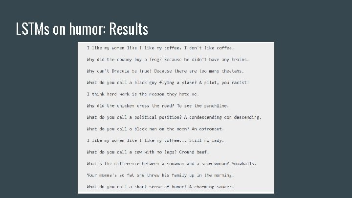 LSTMs on humor: Results 