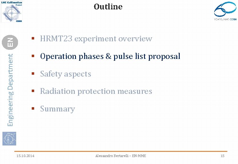 Engineering Department EN Outline § HRMT 23 experiment overview § Operation phases & pulse