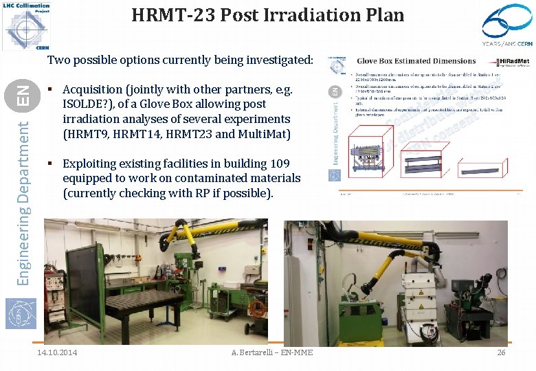 HRMT-23 Post Irradiation Plan Engineering Department EN Two possible options currently being investigated: §