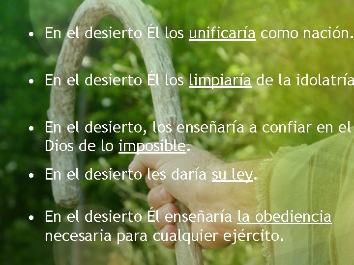  • En el desierto Él los unificaría como nación. • En el desierto