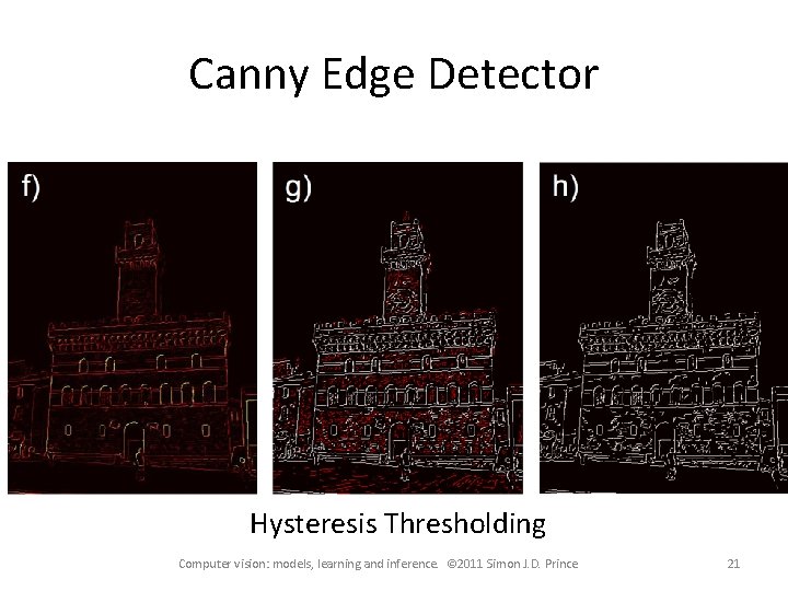 Canny Edge Detector Hysteresis Thresholding Computer vision: models, learning and inference. © 2011 Simon