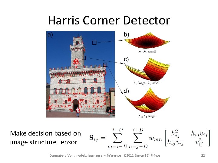 Harris Corner Detector Make decision based on image structure tensor Computer vision: models, learning