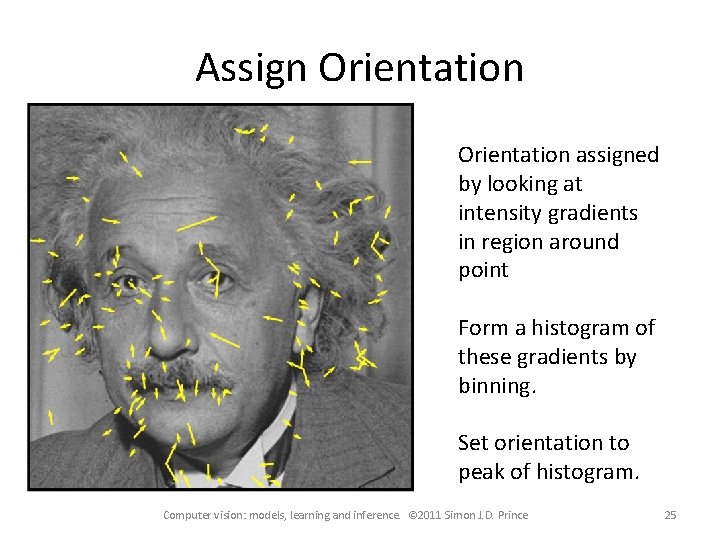 Assign Orientation assigned by looking at intensity gradients in region around point Form a