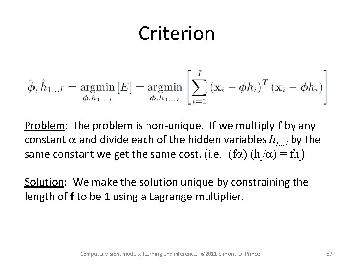 Criterion Problem: the problem is non-unique. If we multiply f by any constant a