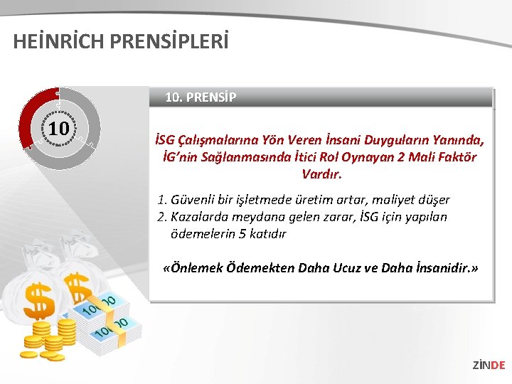 HEİNRİCH PRENSİPLERİ 10. PRENSİP 10 İSG Çalışmalarına Yön Veren İnsani Duyguların Yanında, İG’nin Sağlanmasında