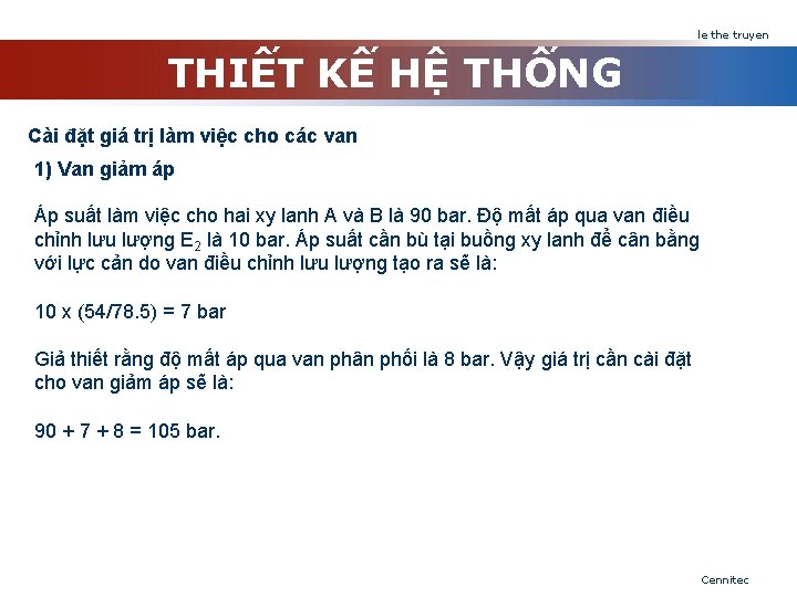 le the truyen THIẾT KẾ HỆ THỐNG Cài đặt giá trị làm việc cho