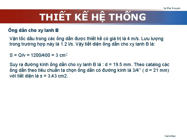 le the truyen THIẾT KẾ HỆ THỐNG Ống dẫn cho xy lanh B Vận