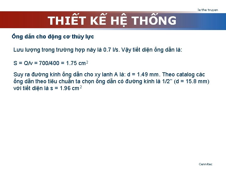 le the truyen THIẾT KẾ HỆ THỐNG Ống dẫn cho động cơ thủy lực