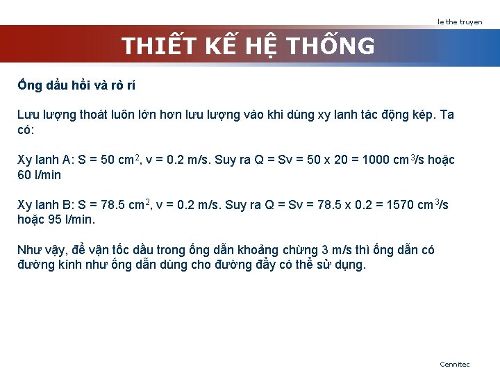 le the truyen THIẾT KẾ HỆ THỐNG Ống dầu hồi và rò rỉ Lưu