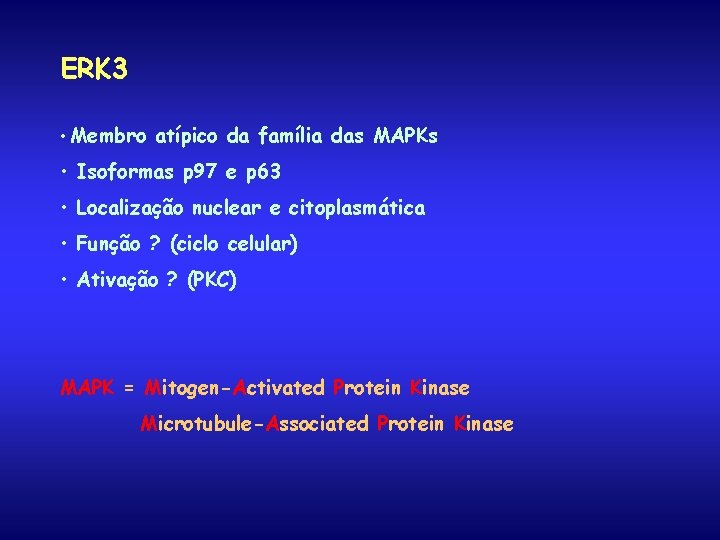 ERK 3 • Membro atípico da família das MAPKs • Isoformas p 97 e