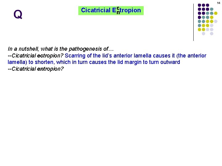 14 Q c Cicatricial Ectropion n In a nutshell, what is the pathogenesis of…