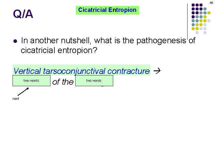 55 Q/A Cicatricial Entropion In another nutshell, what is the pathogenesis of cicatricial entropion?