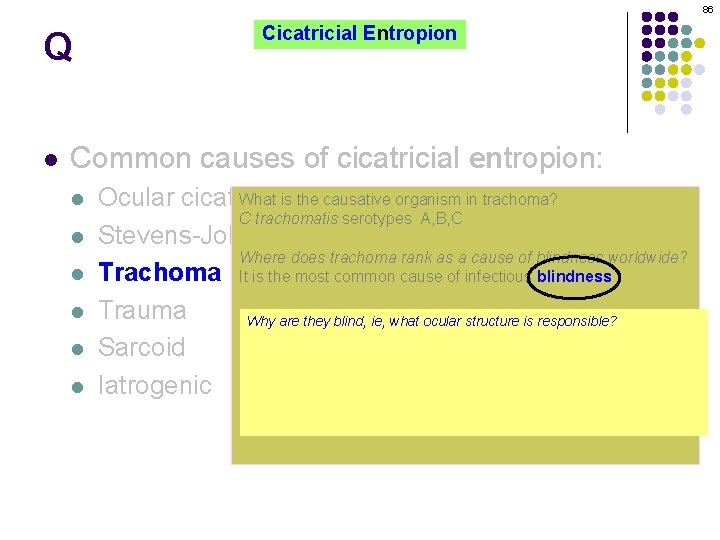 86 Q l Cicatricial Entropion Common causes of cicatricial entropion: l l l What