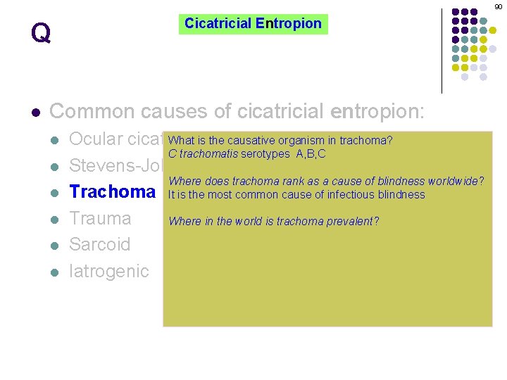 90 Q l Cicatricial Entropion Common causes of cicatricial entropion: l l l What