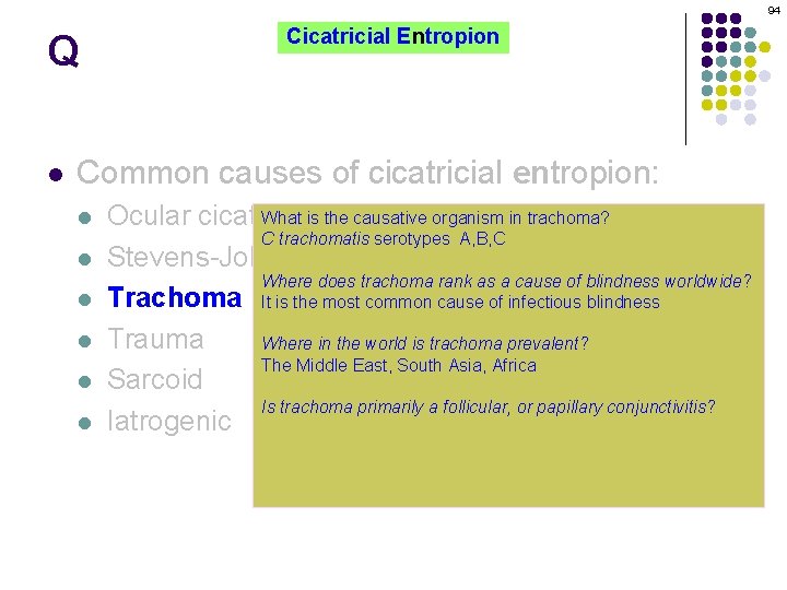 94 Q l Cicatricial Entropion Common causes of cicatricial entropion: l l l What