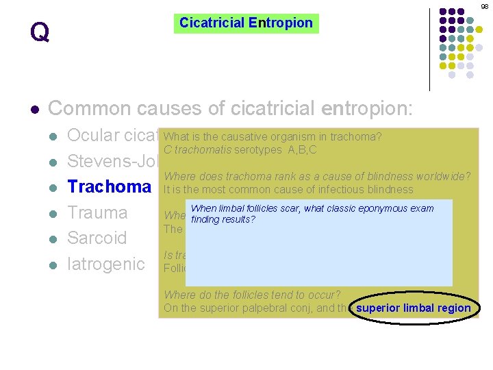 98 Q l Cicatricial Entropion Common causes of cicatricial entropion: l l l What