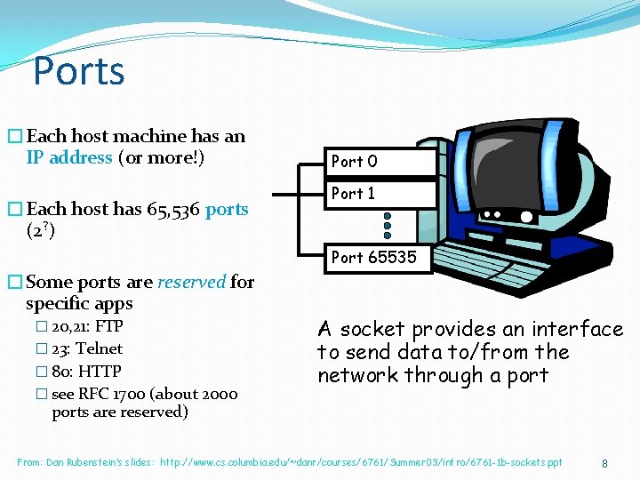 Ports �Each host machine has an IP address (or more!) �Each host has 65,