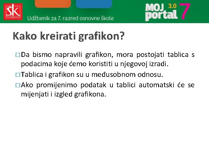Kako kreirati grafikon? � Da bismo napravili grafikon, mora postojati tablica s podacima koje