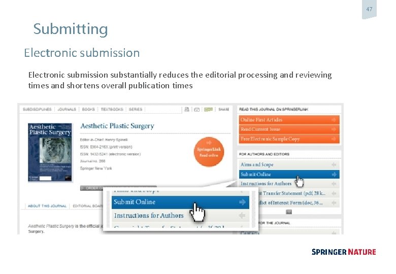 47 Submitting Electronic submission substantially reduces the editorial processing and reviewing times and shortens