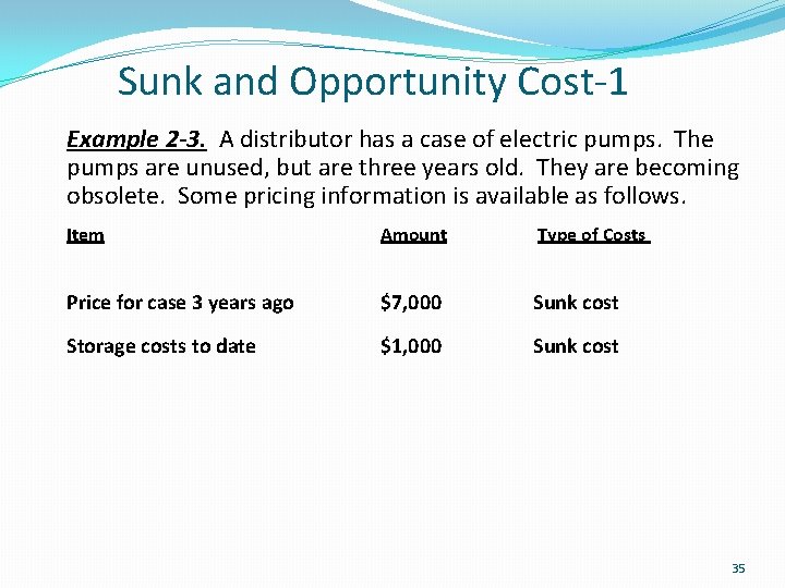 Sunk and Opportunity Cost-1 Example 2 -3. A distributor has a case of electric