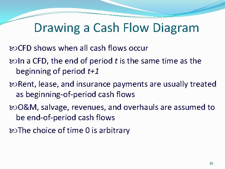Drawing a Cash Flow Diagram CFD shows when all cash flows occur In a