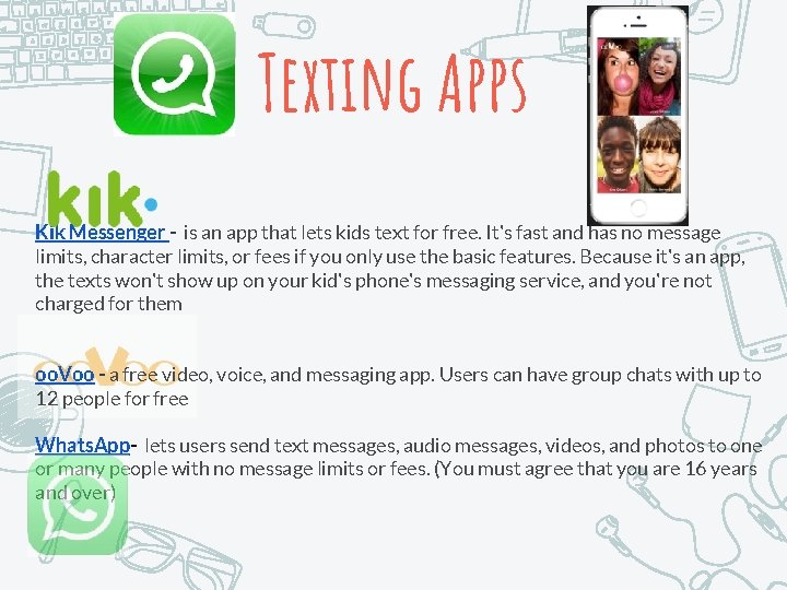 Texting Apps Kik Messenger - is an app that lets kids text for free.