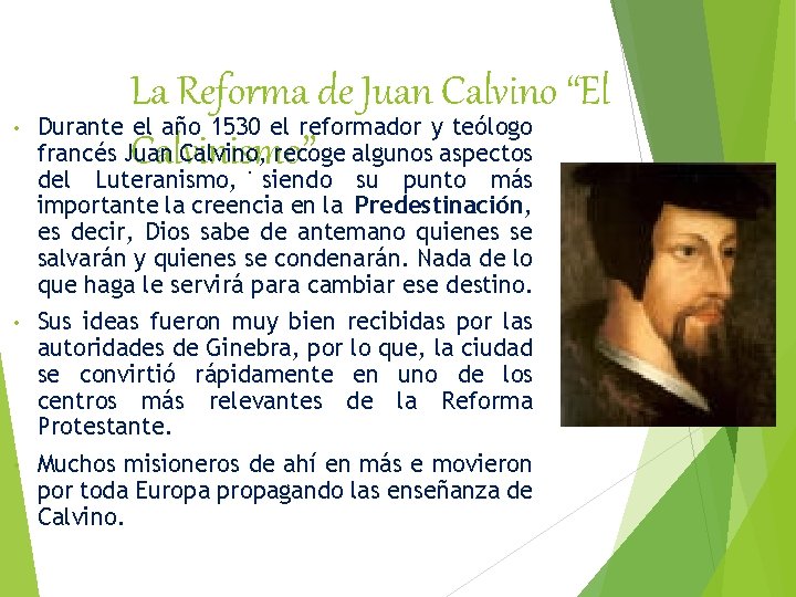  • La Reforma de Juan Calvino “El Durante el año 1530 el reformador