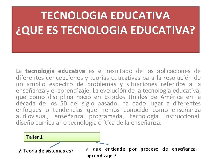 TECNOLOGIA EDUCATIVA ¿QUE ES TECNOLOGIA EDUCATIVA? La tecnología educativa es el resultado de las