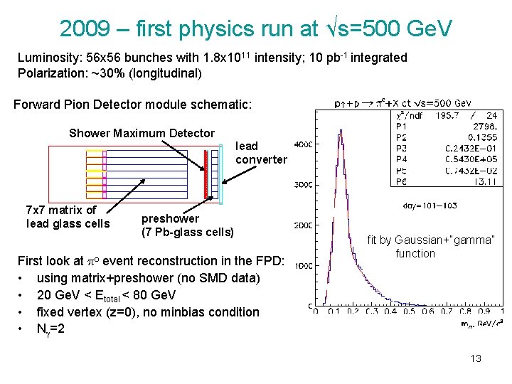 2009 – first physics run at √s=500 Ge. V Luminosity: 56 x 56 bunches