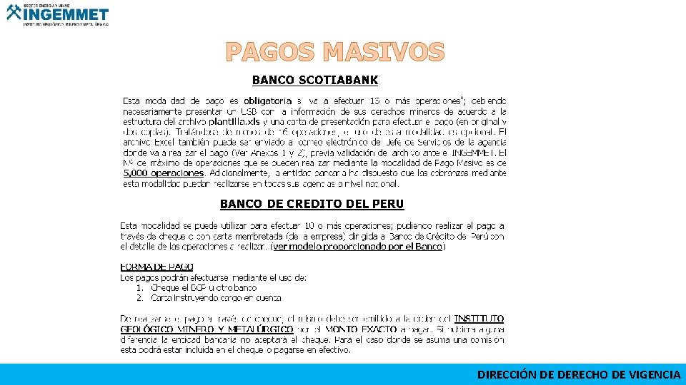  PAGOS MASIVOS DIRECCIÓN DE DERECHO DE VIGENCIA 