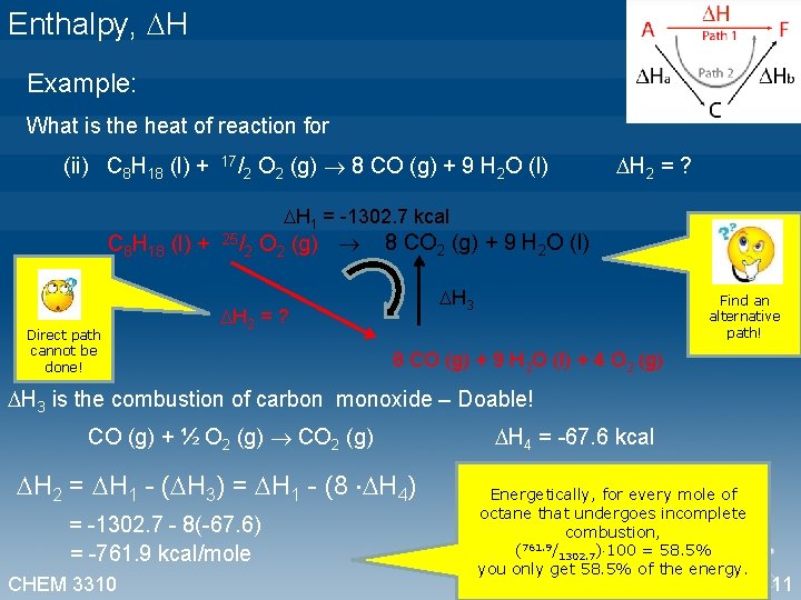 Enthalpy, H Example: What is the heat of reaction for (ii) C 8 H