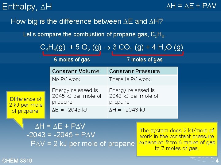  H = E + P V Enthalpy, H How big is the difference